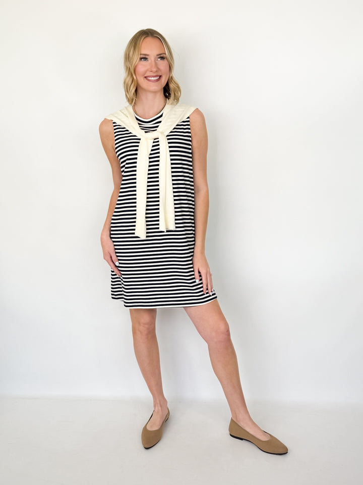 Samantha - Ivory + Navy Striped Mini Dress