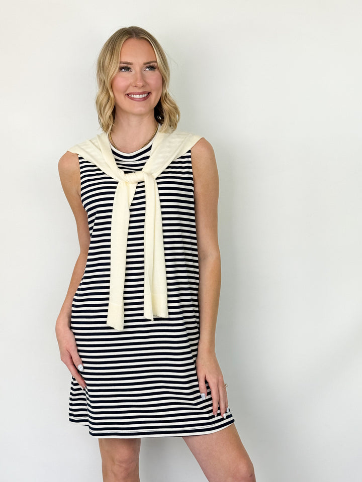 Samantha - Ivory + Navy Striped Mini Dress