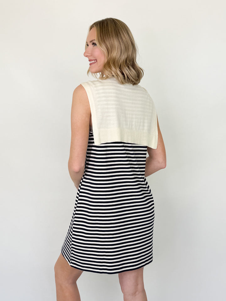 Samantha - Ivory + Navy Striped Mini Dress