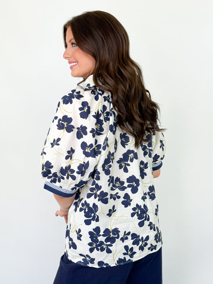 Jodie - Short Sleeve Navy Floral Blouse