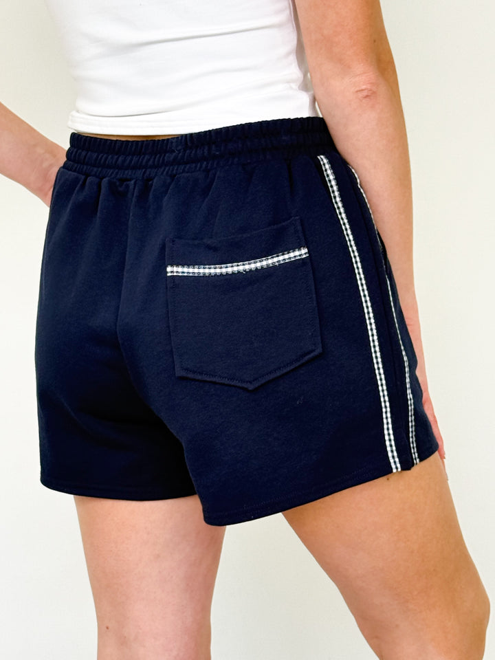 Ava - Navy Gingham Detail Shorts