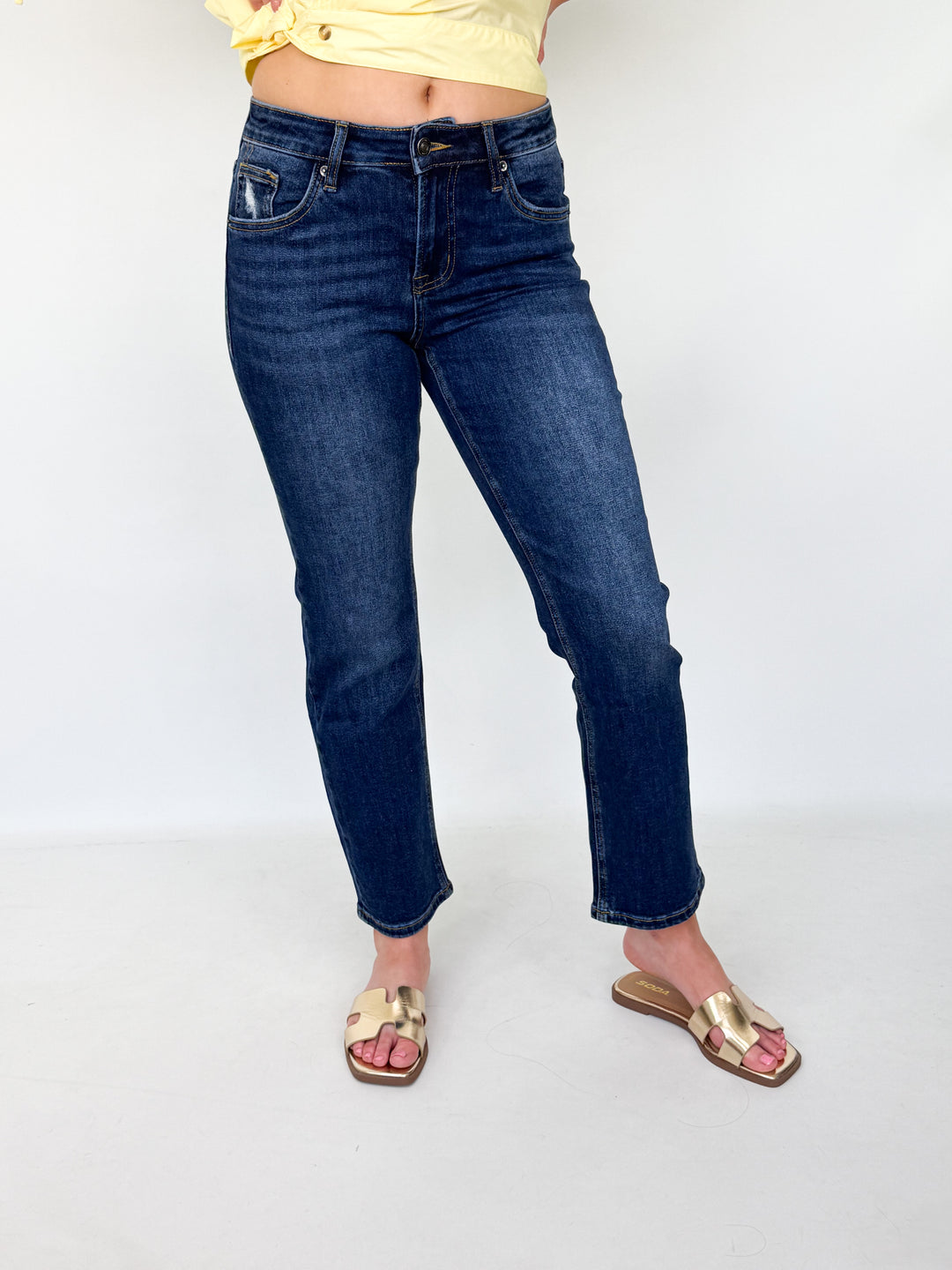 Monique - Mid Rise Straight Leg Dark Denim