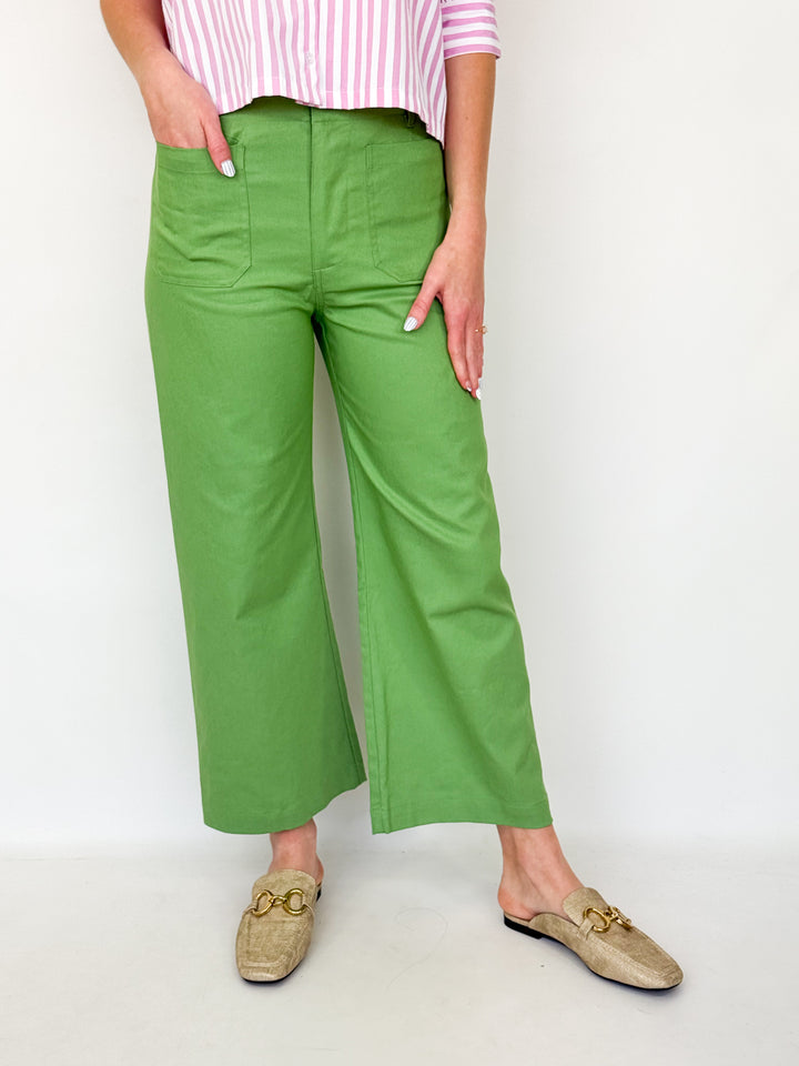 Lasarah - Ankle Cropped Pants (Apple Green)