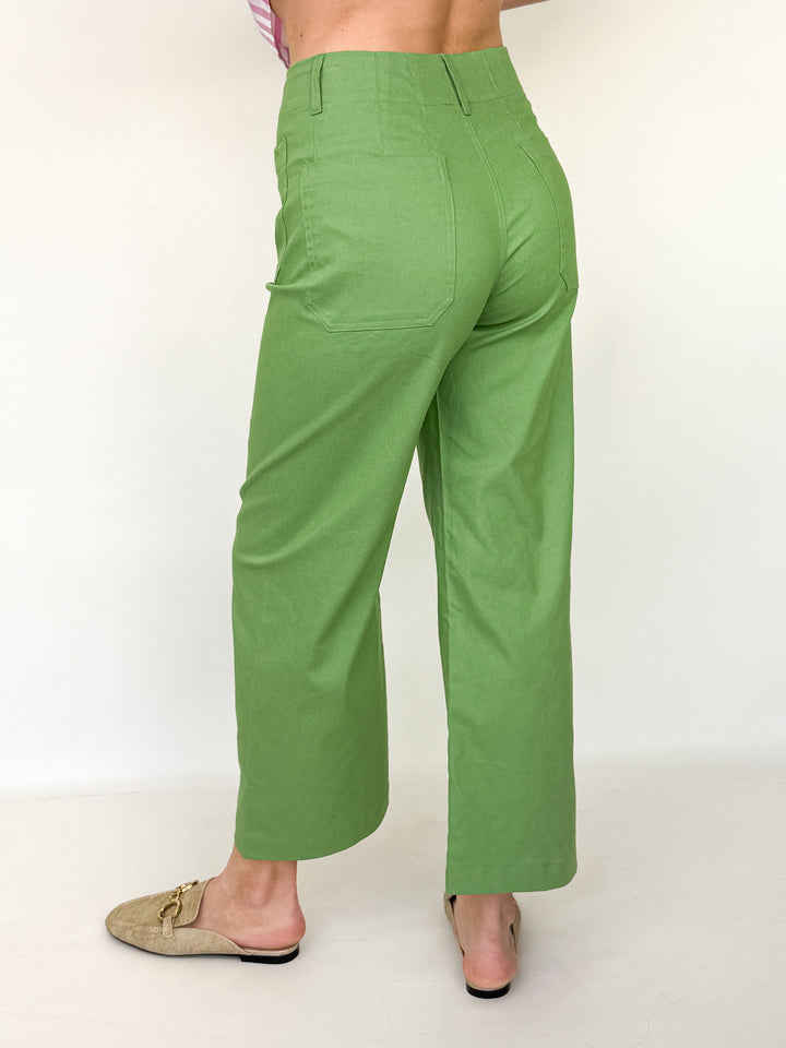 Lasarah - Ankle Cropped Pants (Apple Green)