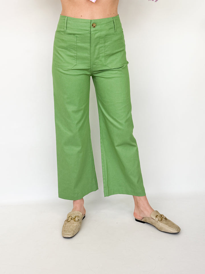 Lasarah - Ankle Cropped Pants (Apple Green)