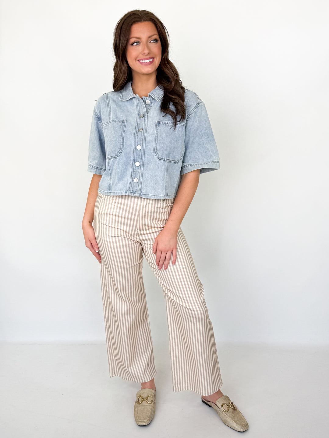 Raquel - Light Wash Button Up Denim Top