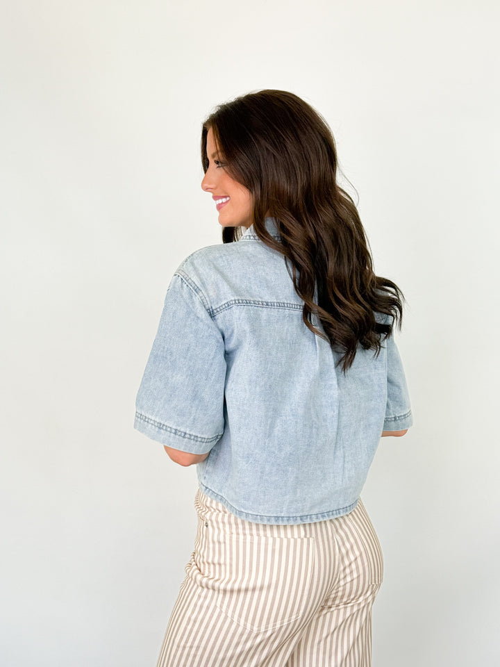 Raquel - Light Wash Button Up Denim Top