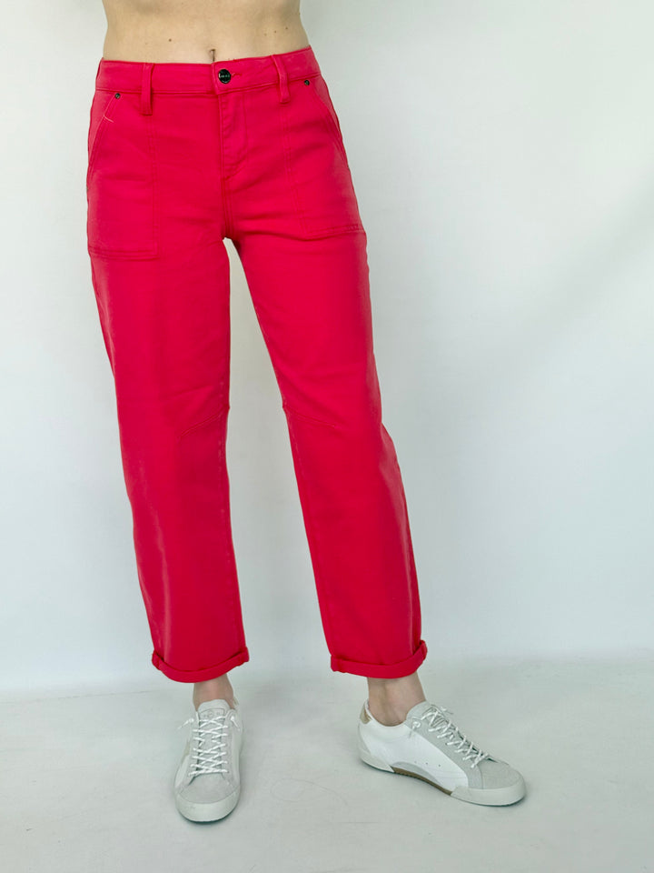 Scarlet - High Rise Red Barrel Pants