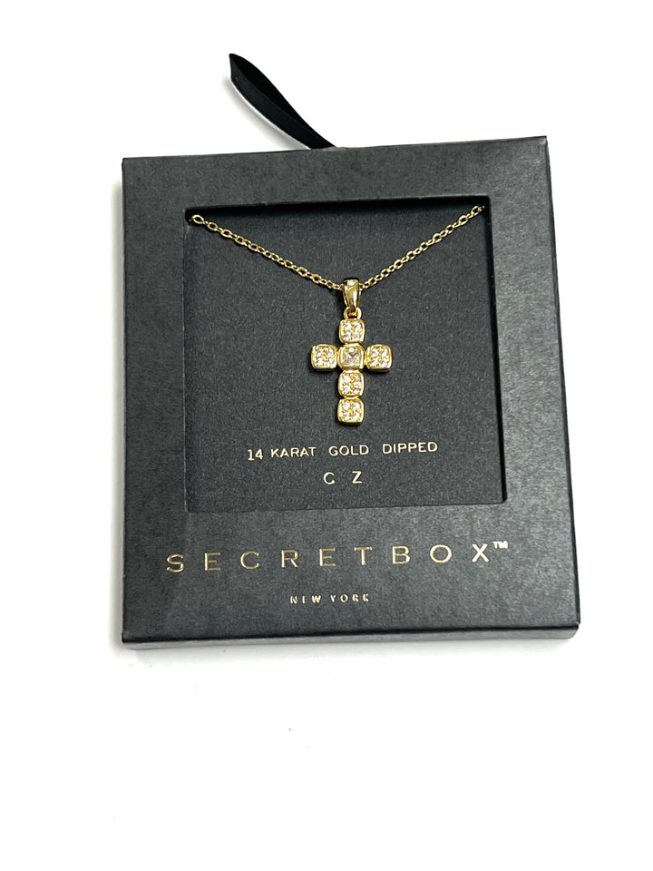 Penelope - Gold Rhinestone Cross Necklace
