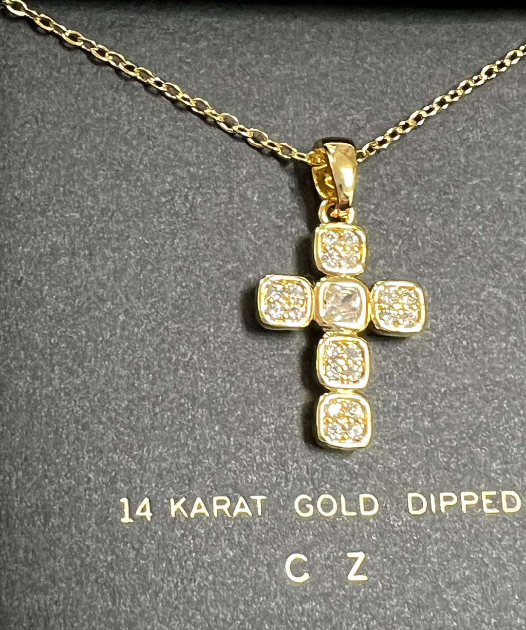 Penelope - Gold Rhinestone Cross Necklace