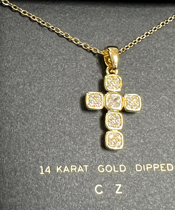 Penelope - Gold Rhinestone Cross Necklace