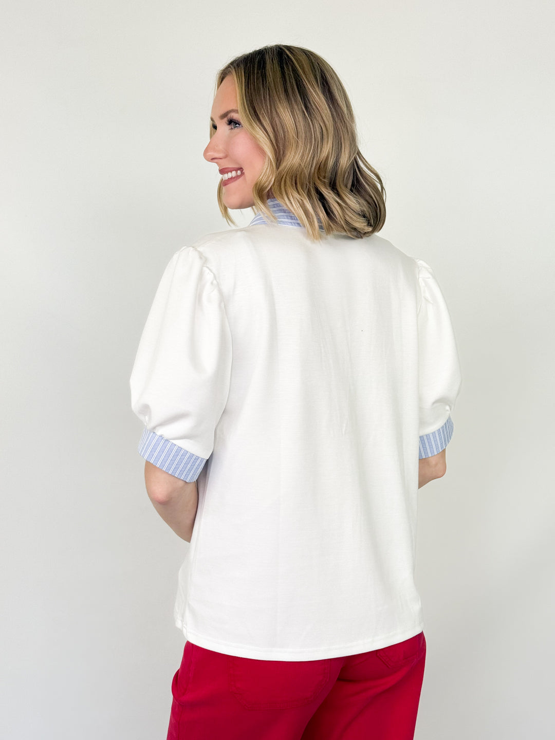 Ada - Short Sleeve Striped Collar Top