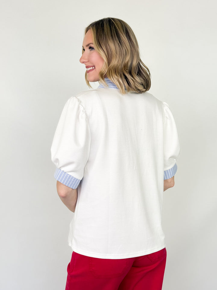Ada - Short Sleeve Striped Collar Top