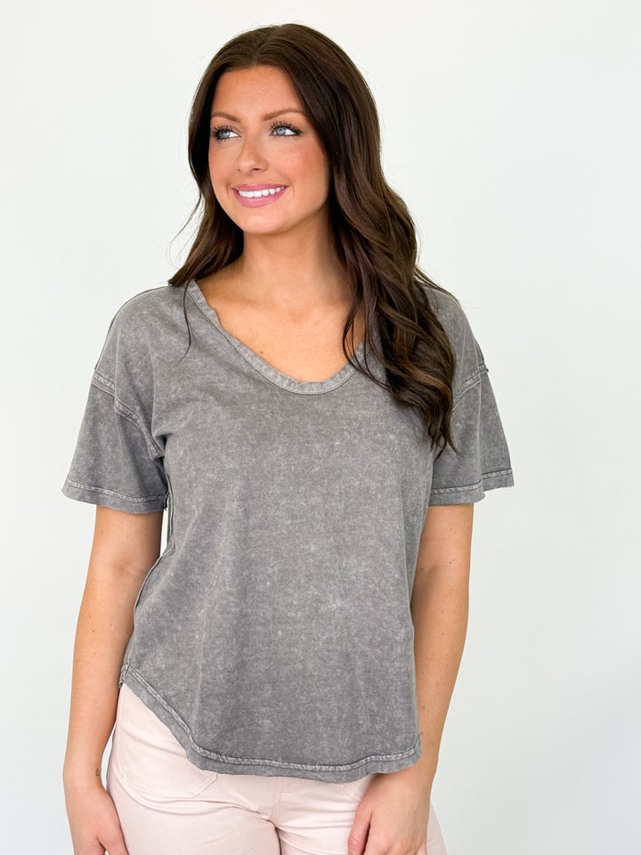 Lena - Scoop Neck Short Sleeve Top (Charcoal)
