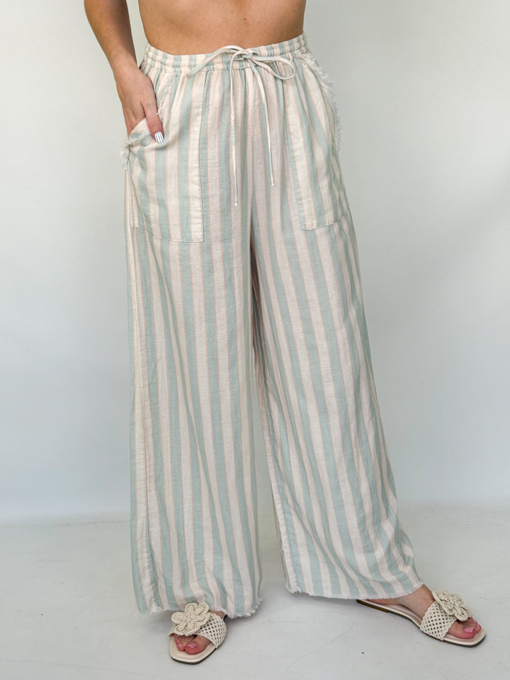 Rebecca - Mint Striped Wide Leg Pants