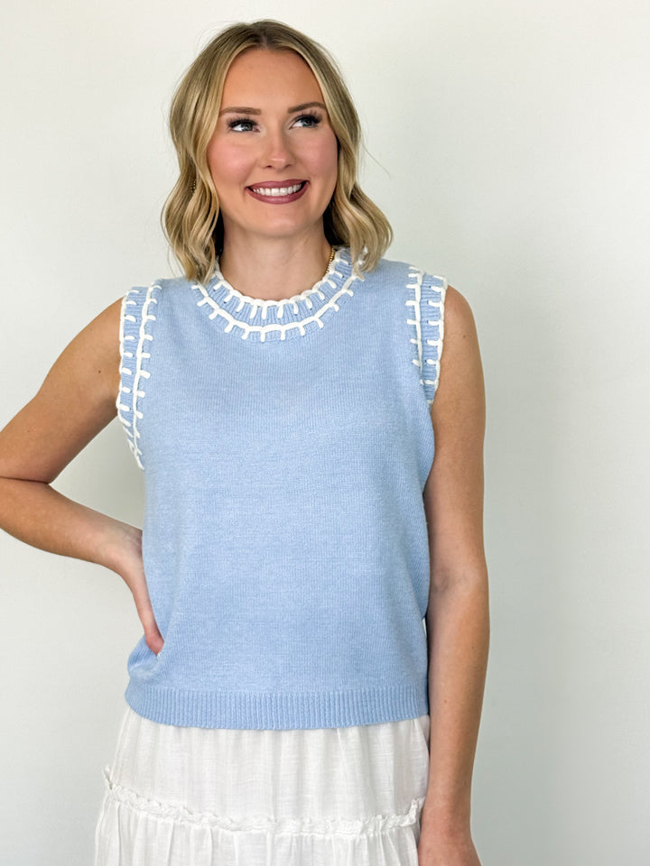 Lesli - Sleeveless Knit Sweater (Light Blue)