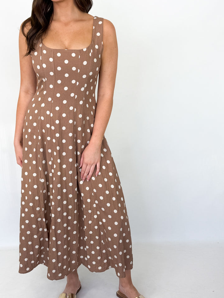 Karington - Brown Polka Dot Midi Dress