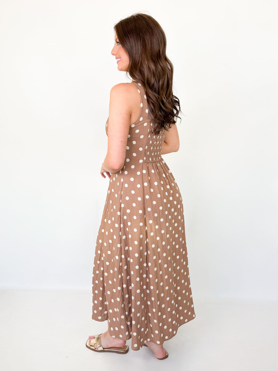 Karington - Brown Polka Dot Midi Dress