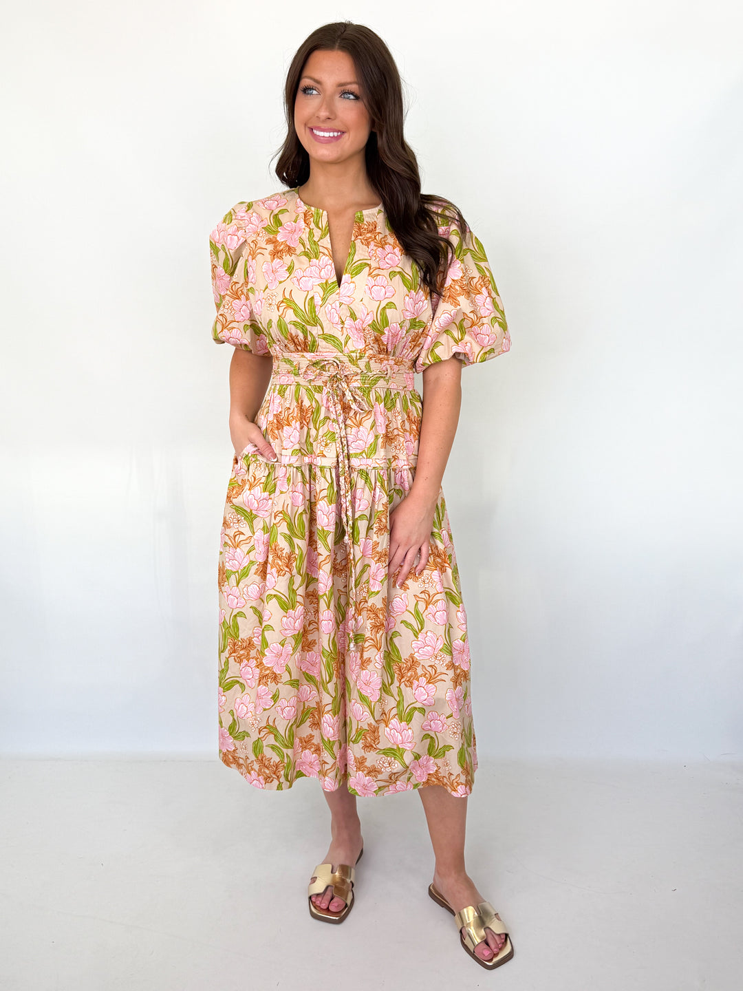 Sadie - Floral Puff Sleeve Midi Dress