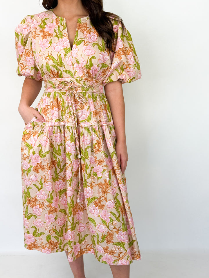 Sadie - Floral Puff Sleeve Midi Dress