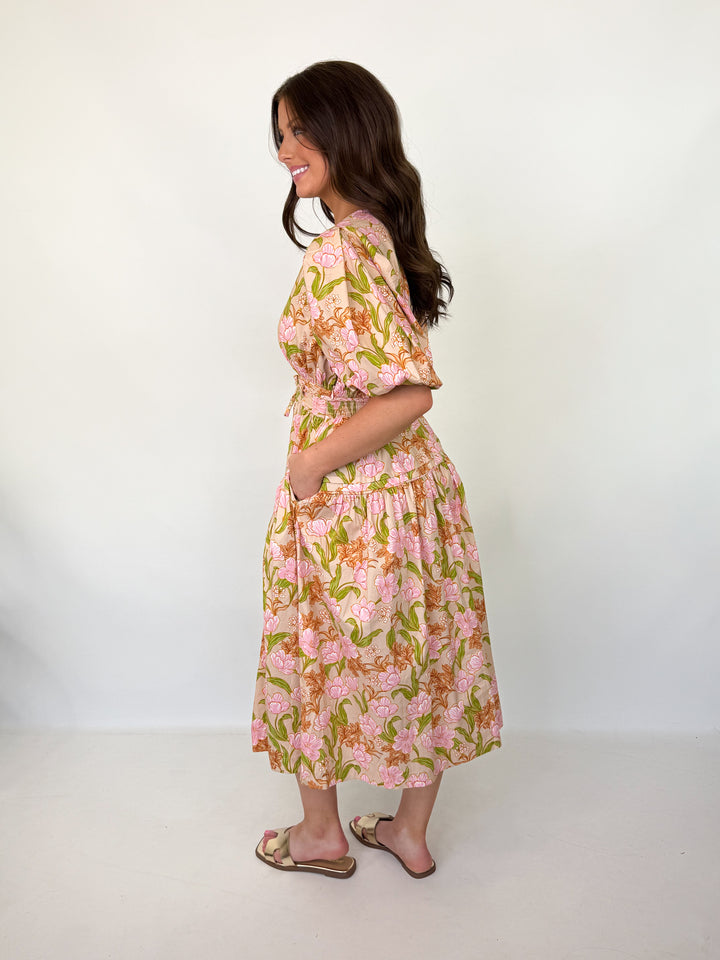 Sadie - Floral Puff Sleeve Midi Dress