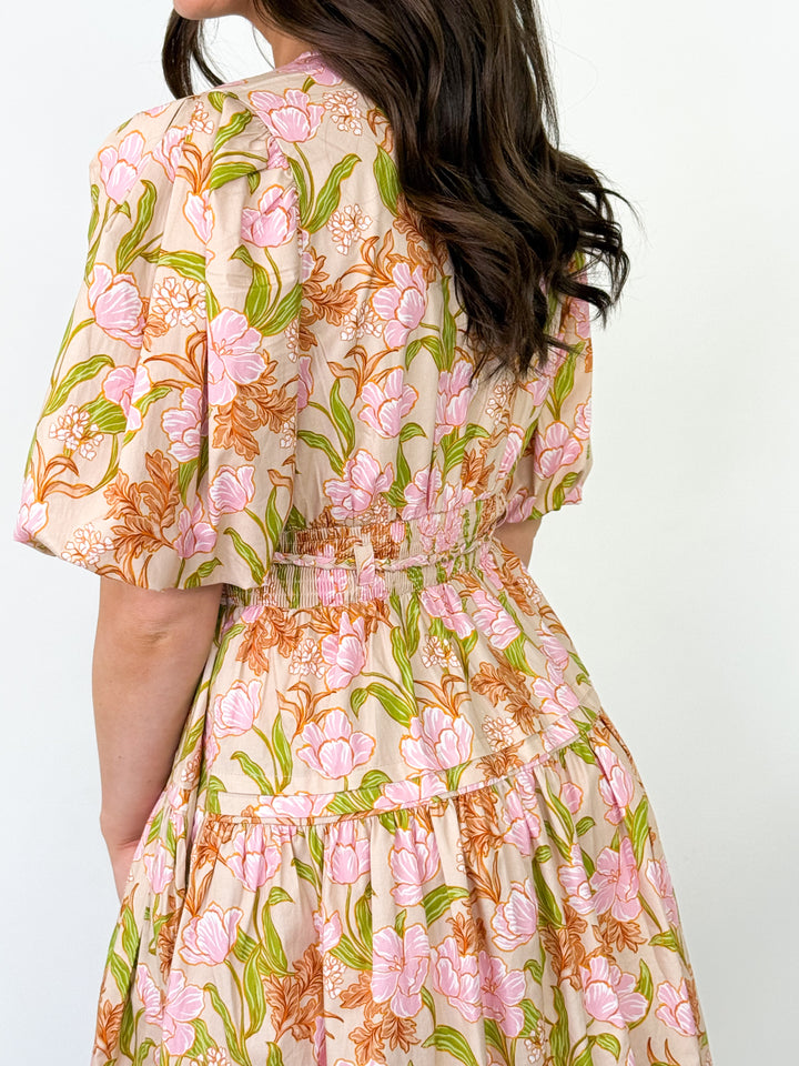 Sadie - Floral Puff Sleeve Midi Dress