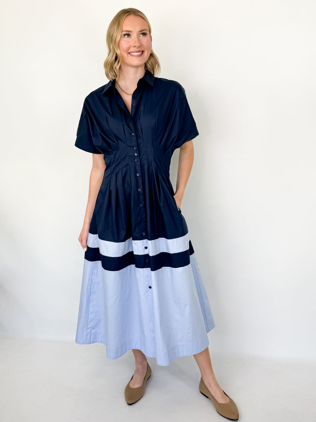 Scarlett - Navy Color Block Midi Dress