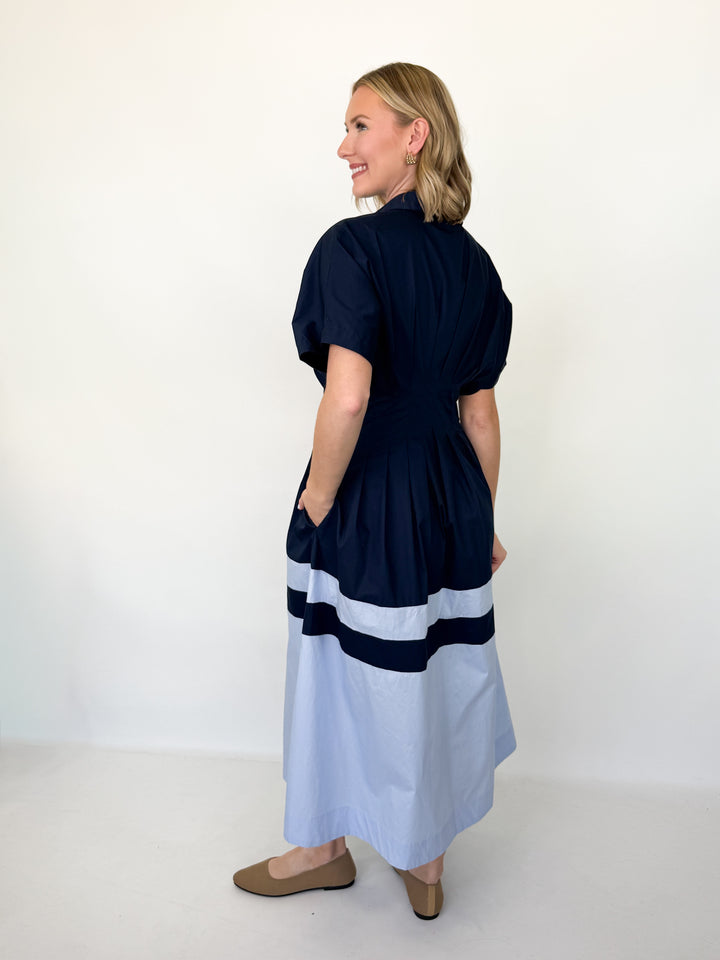Scarlett - Navy Color Block Midi Dress