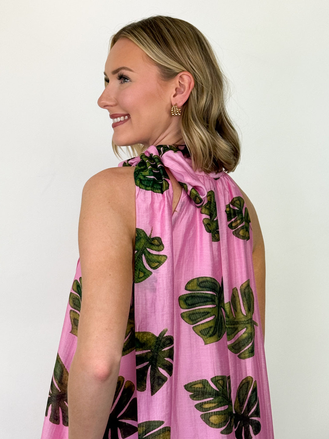 Heidi - Pink Monstera Leaf Dress