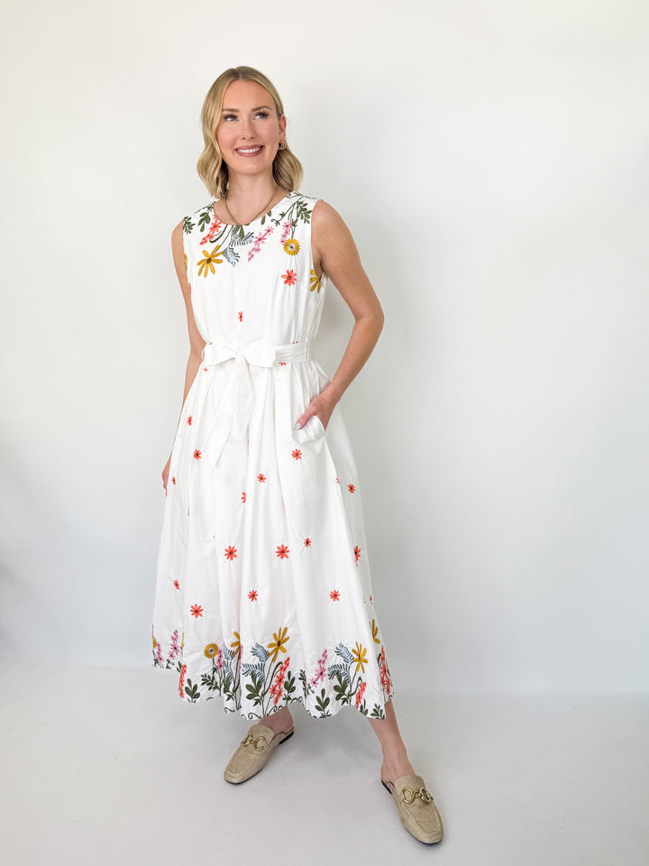 Vanessa - White Floral Embroidered Midi Dress