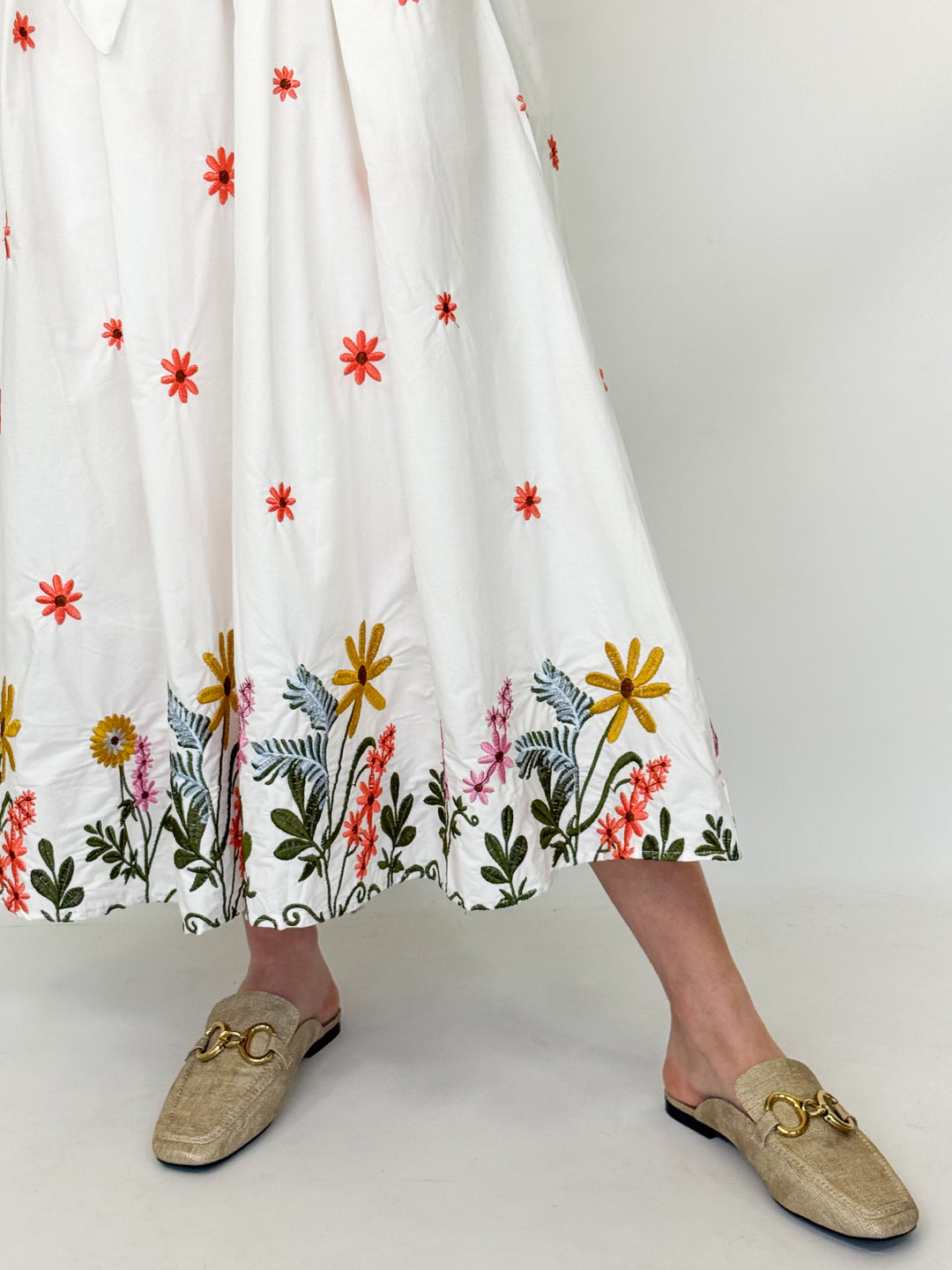 Vanessa - White Floral Embroidered Midi Dress