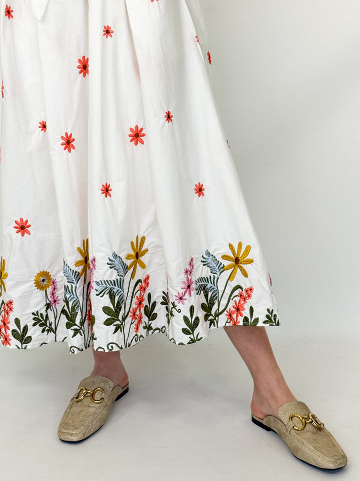 Vanessa - White Floral Embroidered Midi Dress