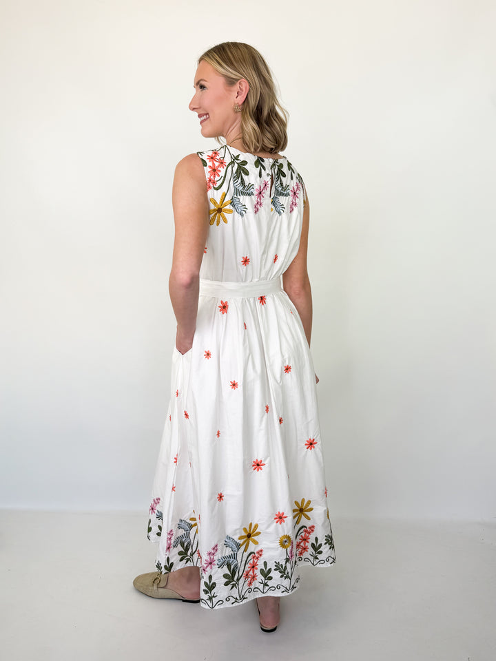 Vanessa - White Floral Embroidered Midi Dress