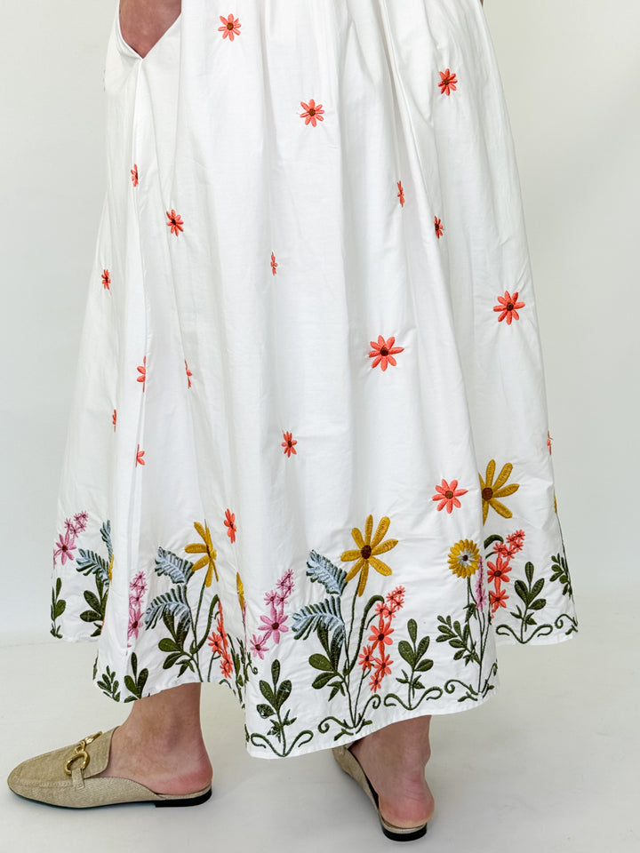 Vanessa - White Floral Embroidered Midi Dress