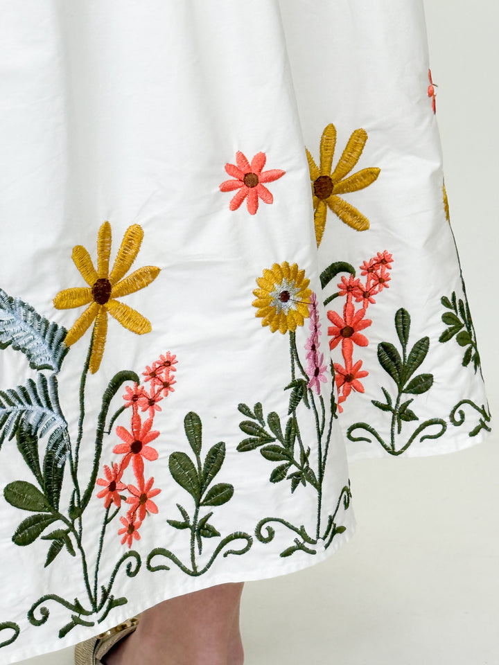 Vanessa - White Floral Embroidered Midi Dress