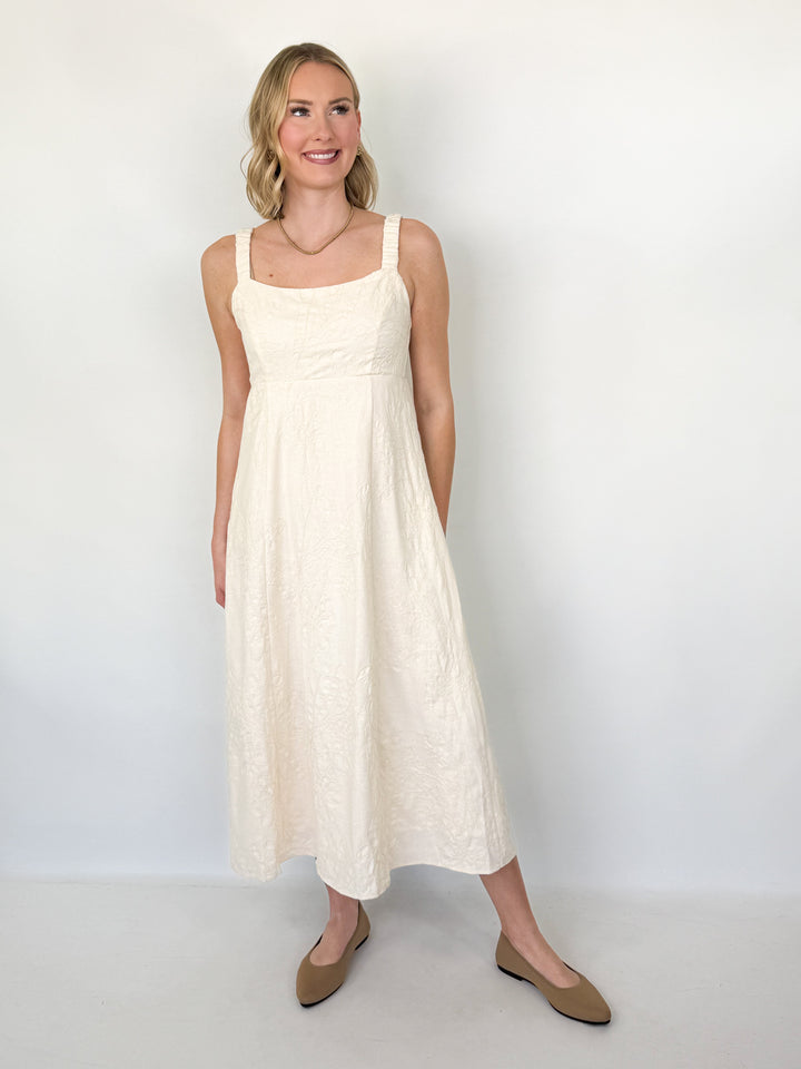 Brenda - Textured Floral Midi Dress