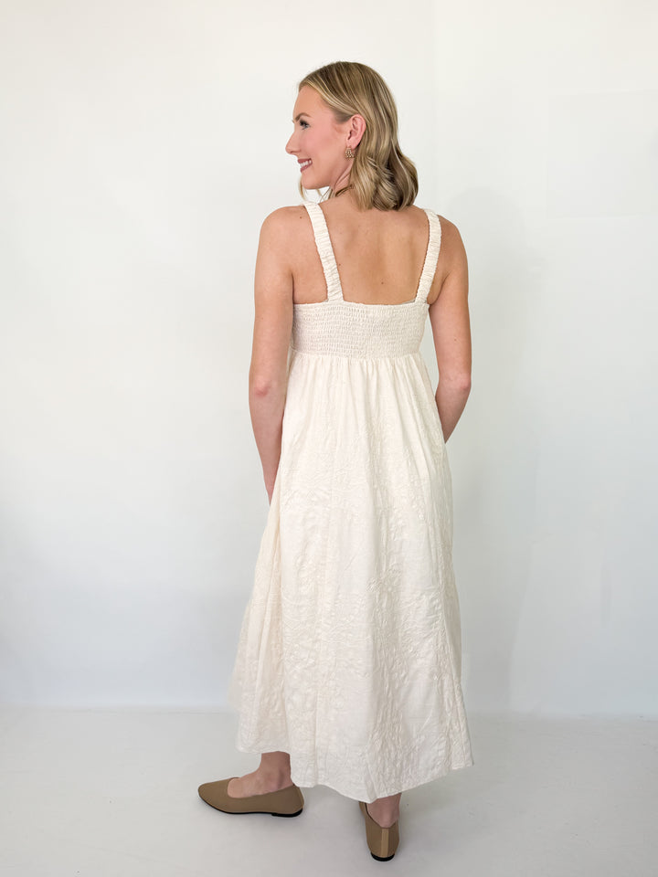 Brenda - Textured Floral Midi Dress