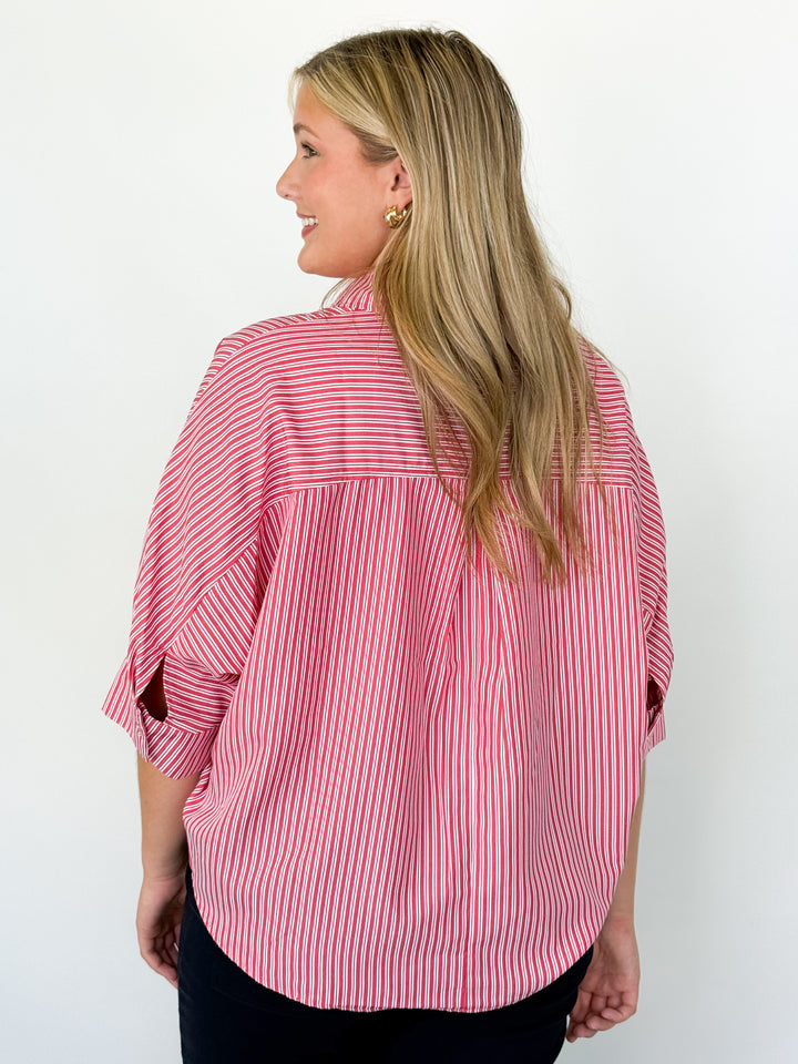 Roxi - Red Striped Oversized Button Down Blouse