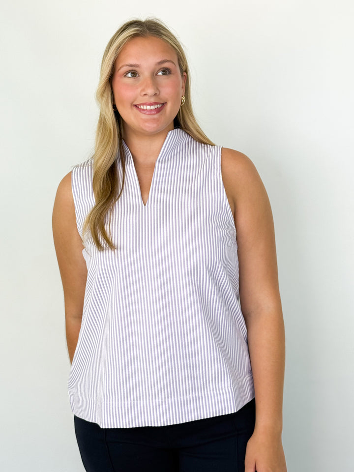 Lindy - Lavender Striped Sleeveless Blouse