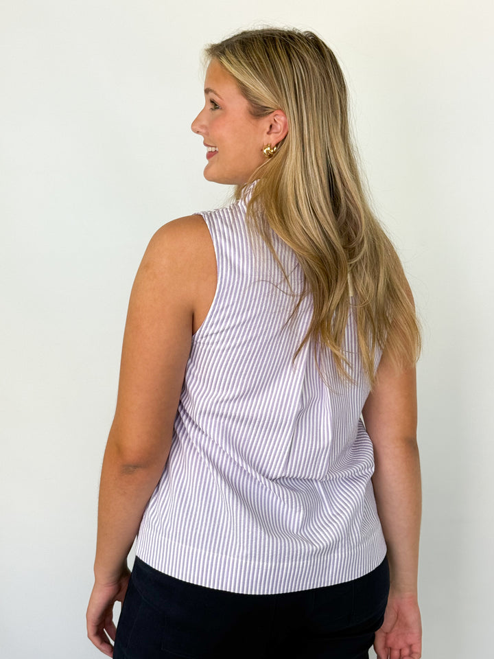 Lindy - Lavender Striped Sleeveless Blouse