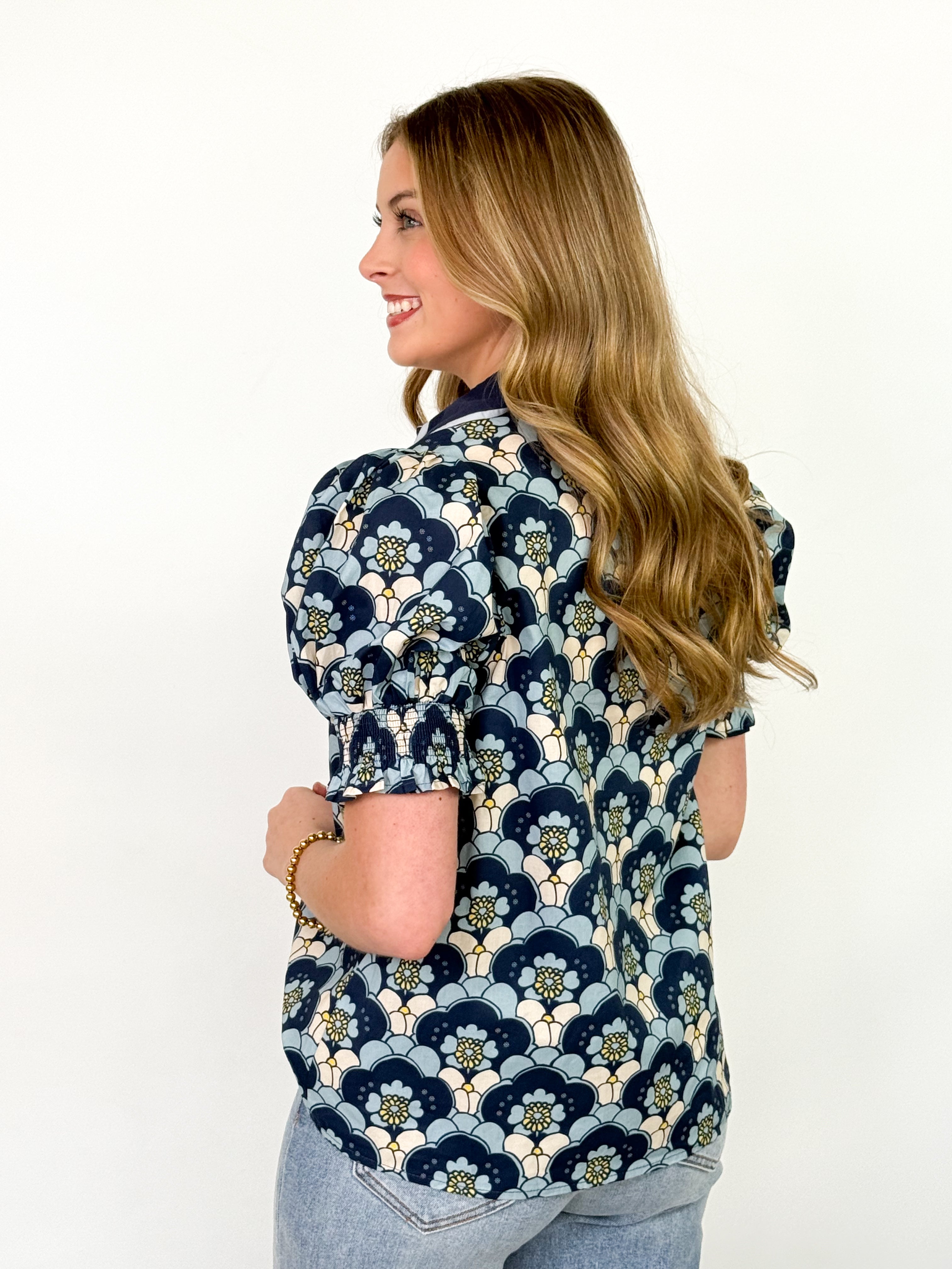 Susan - Navy Abstract Floral Blouse