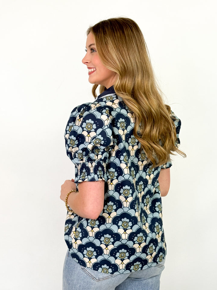 Susan - Navy Abstract Floral Blouse