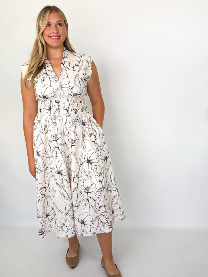 Maxine - Black Floral Midi Dress