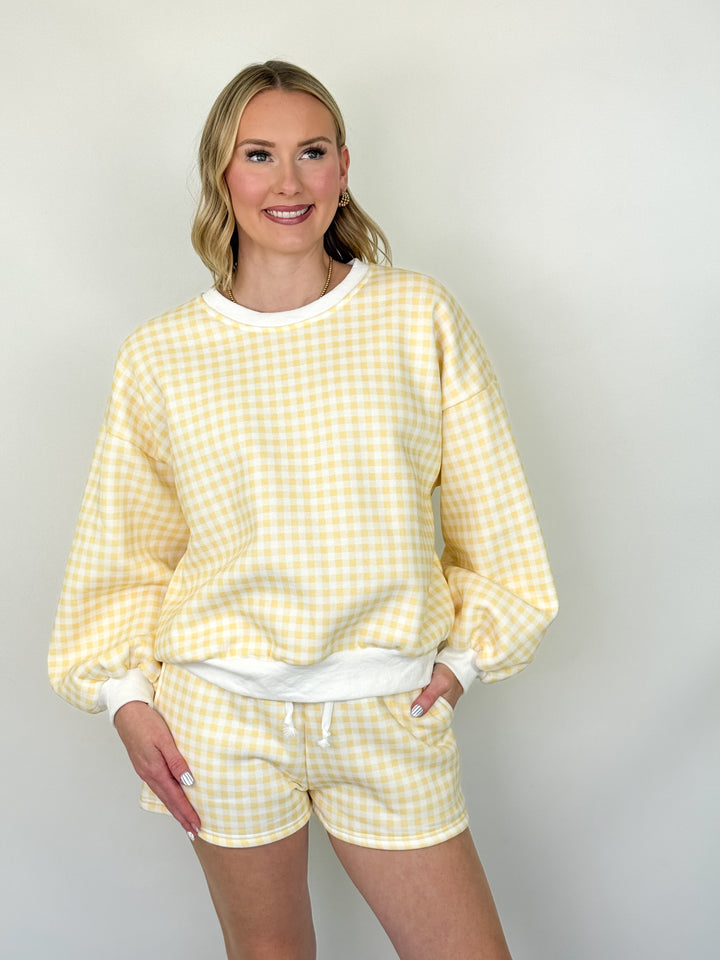 Jillian - Yellow Check Sweatshirt Short Set