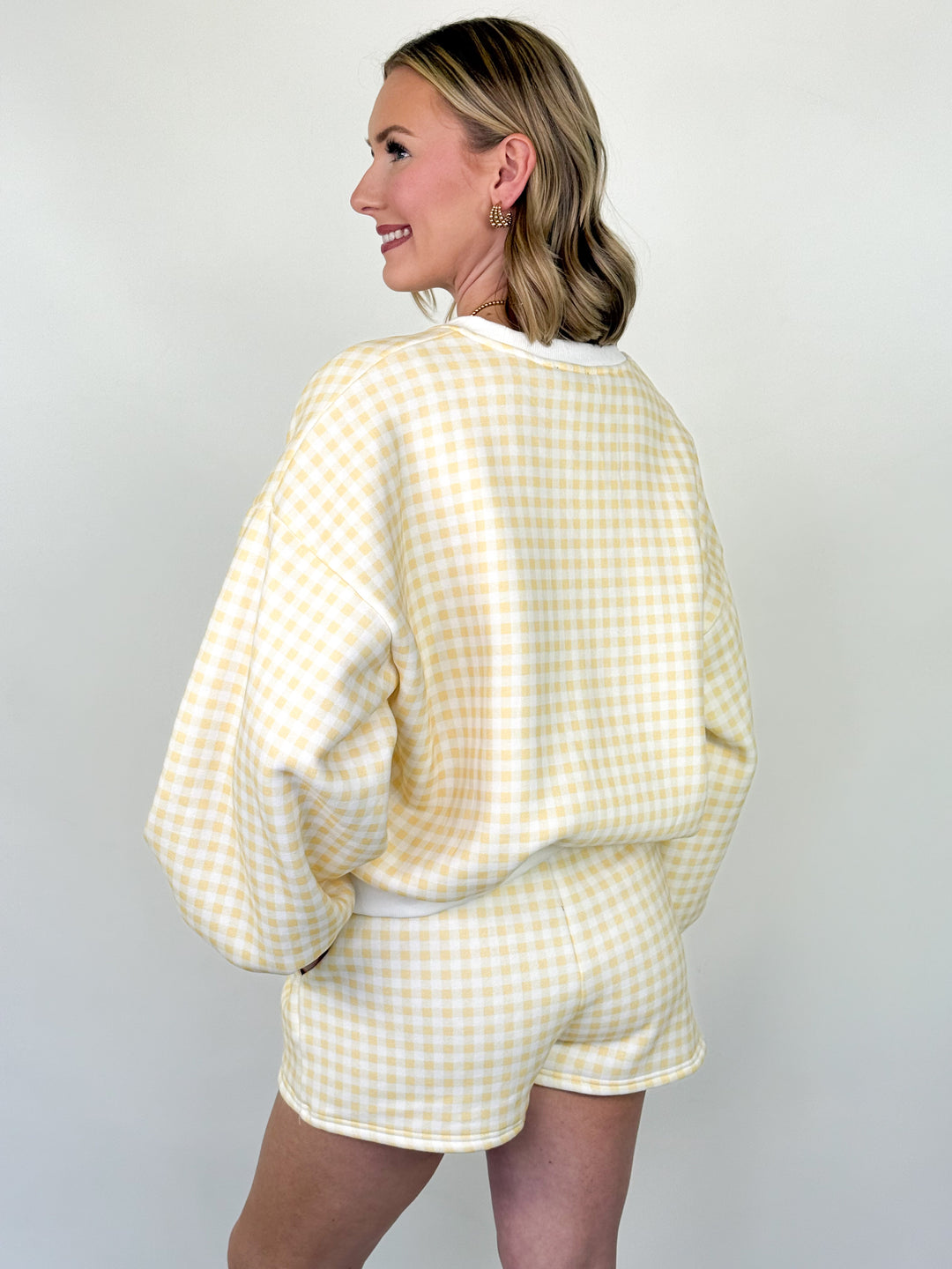 Jillian - Yellow Check Sweatshirt Short Set