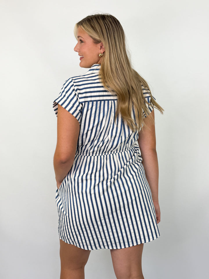 Averley - Blue Striped Button Up Mini Dress
