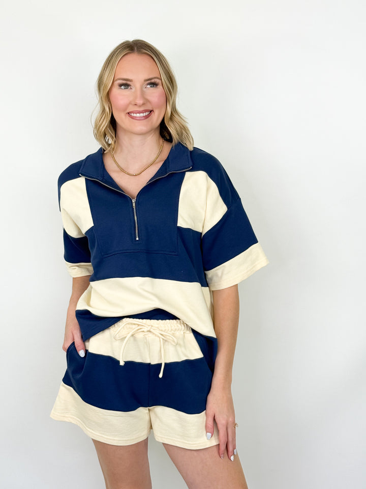 Clara - Half Zip Color Block Short Set
