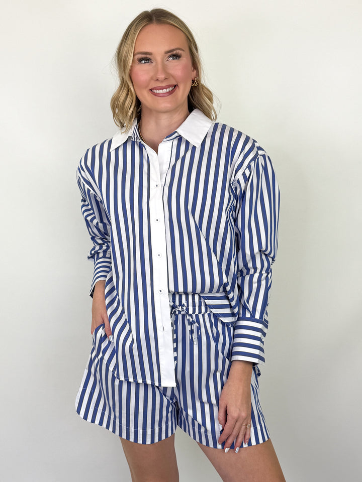 Monica - Blue Striped Short Set