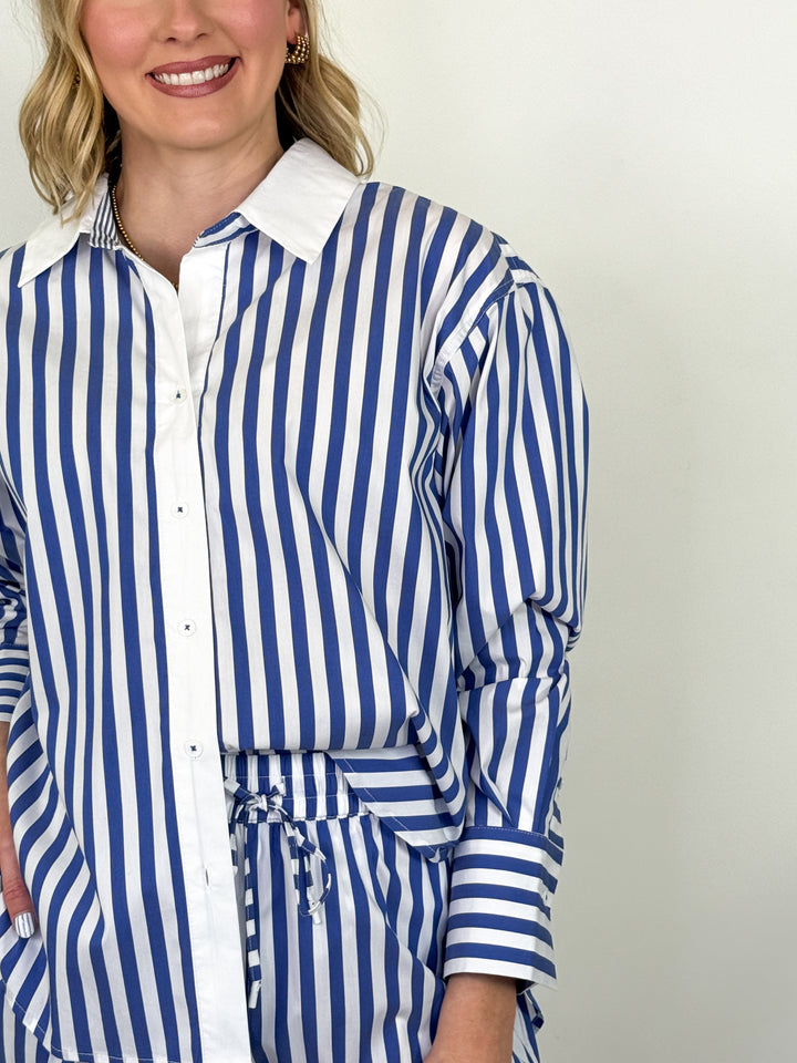 Monica - Blue Striped Short Set