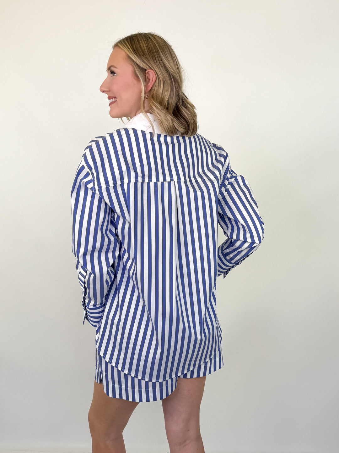 Monica - Blue Striped Short Set